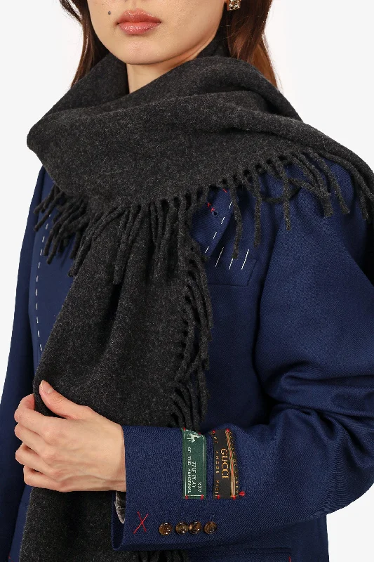 Acne Studios Grey Wool Fringe Scarf