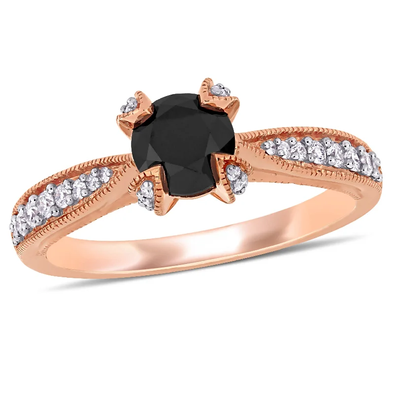 Mimi & Max 1 1/5ct TW Black and White Diamond Engagement Ring 14k Rose Gold