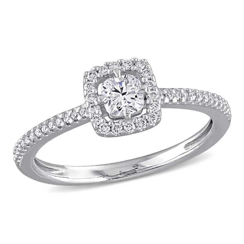 Mimi & Max 1/2ct TW Cushion-Cut Diamond Floating Halo Engagement Ring 14k White Gold