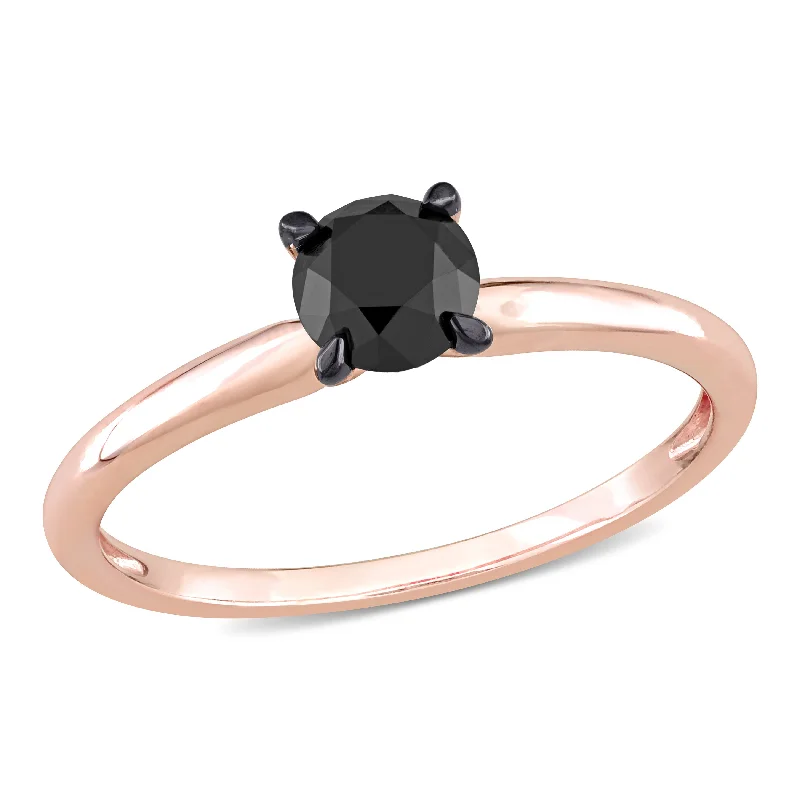 Mimi & Max 3/4ct TW Black Diamond Solitaire Engagement Ring 14k Rose Gold