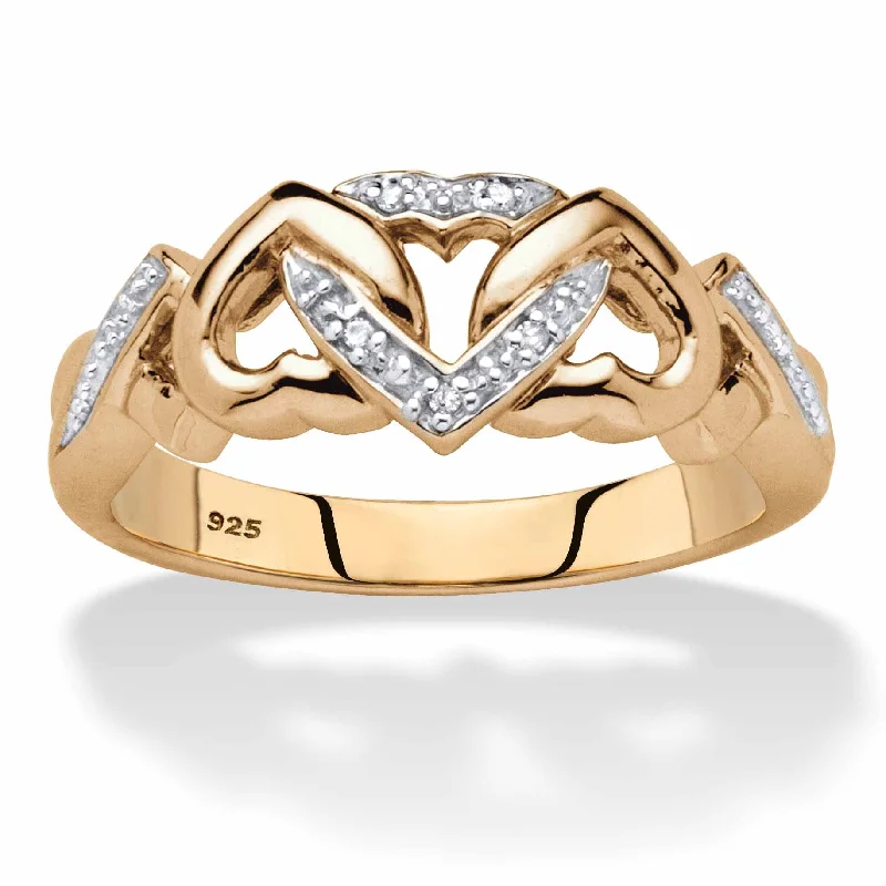 Diamond Accent Interlocking Hearts Ring in 18k Gold-plated Sterling Silver