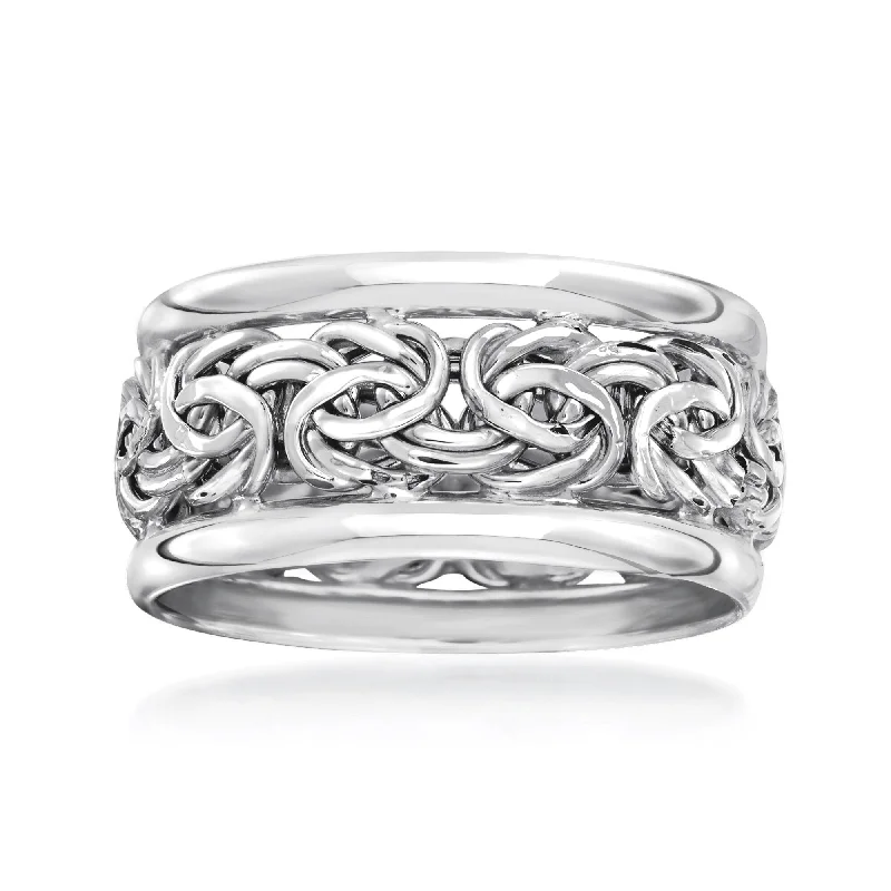 Ross-Simons 14kt White Gold Bordered Byzantine Ring