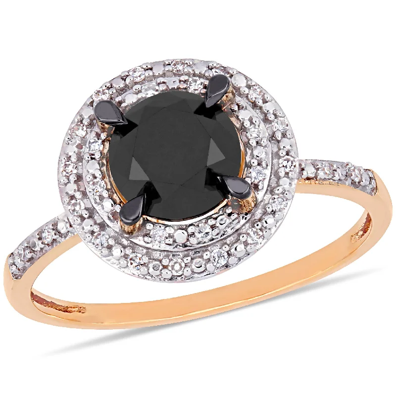 Mimi & Max 1 5/8ct TW Black White Diamond Double Halo Engagement Ring 14k Rose Gold