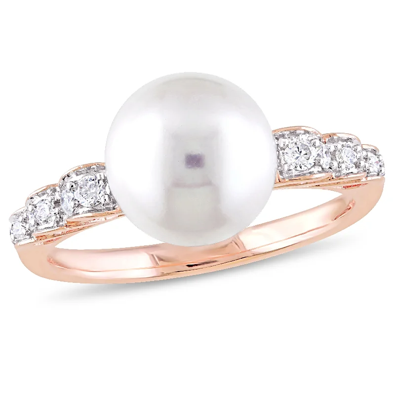 Mimi & Max 9 - 9.5 MM Cultured Freshwater Pearl 1/8ct TW Diamond Ring 10k Rose Gold