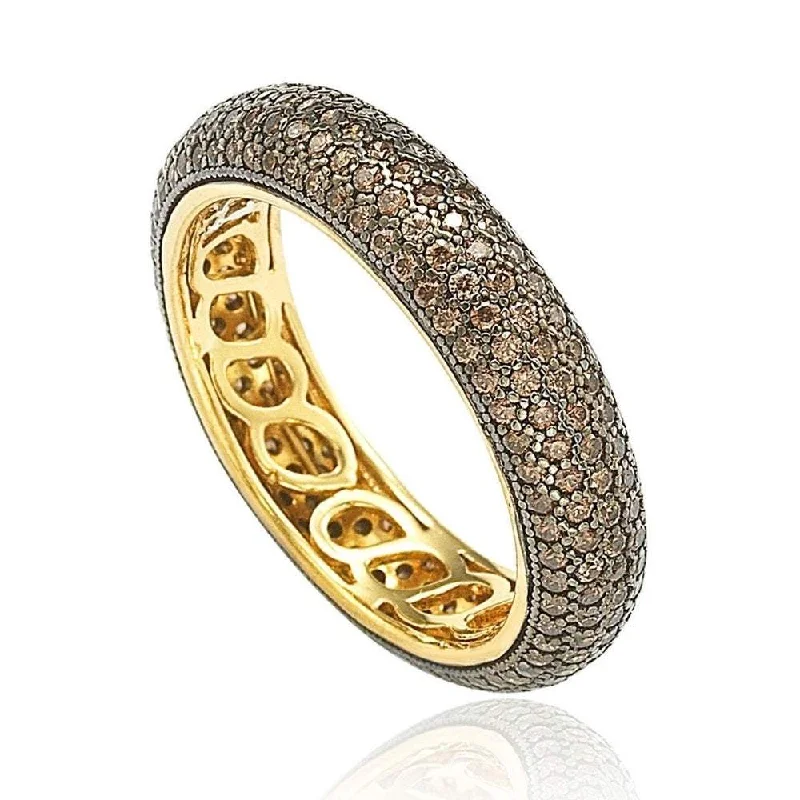 Suzy Levian Golden Sterling Silver Cubic Zirconia Brown Eternity Ring