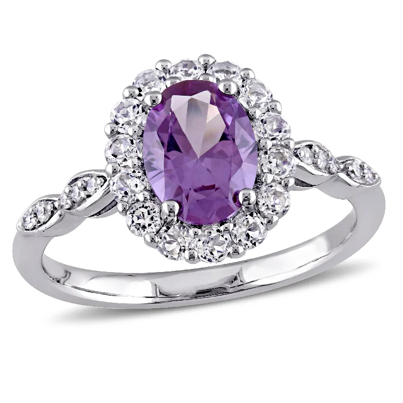 Mimi & Max 2 1/4ct TGW Simulated Alexandrite White Topaz Diamond Accent Ring 14k White Gold