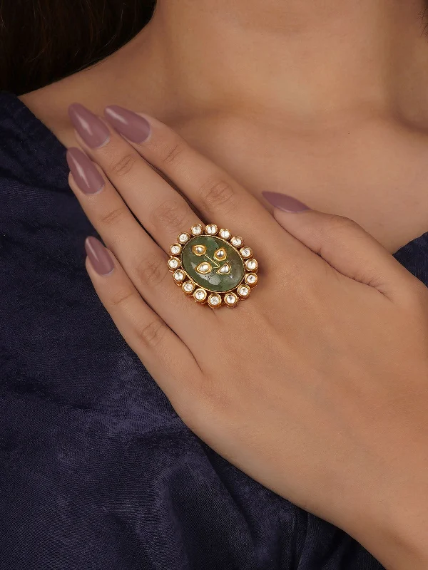 Green Color Gold Plated Contemporary Ring - CC-RNG16