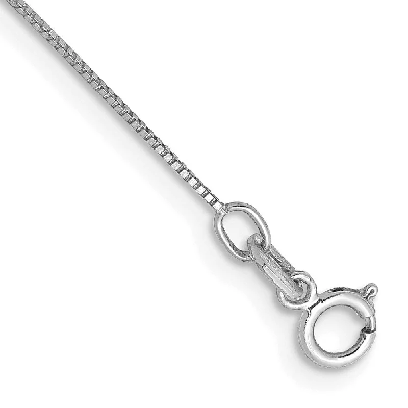 14k White Gold 0.5mm Box with Spring Ring Clasp Chain Anklet, 10"