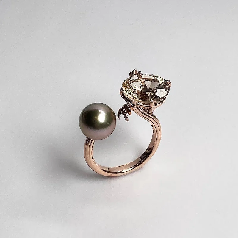 ANSWER B. by Bianca Chong - Morganite and Tahitian Pearl Ring