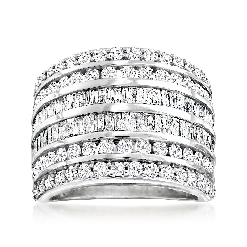 Ross-Simons Baguette and Round Diamond Multi-Row Ring in Sterling Silver