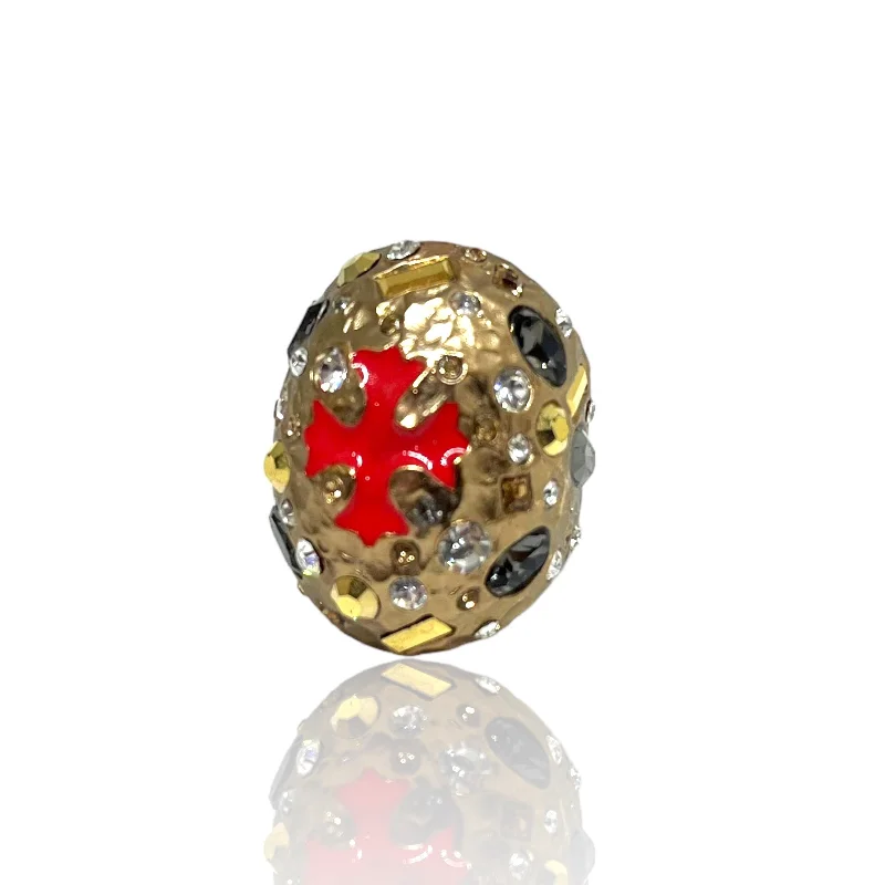 GOLD & RED ENAMEL MALTESE CROSS RING