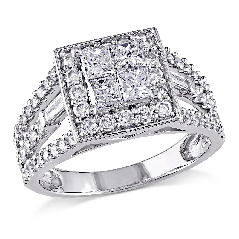 Mimi & Max 1 1/2ct TW Princess Cut Diamond Halo Engagement Ring 14k White Gold