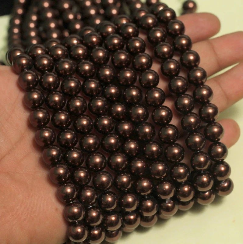 1 String, 10mm Copper Faux Round pearl Beads