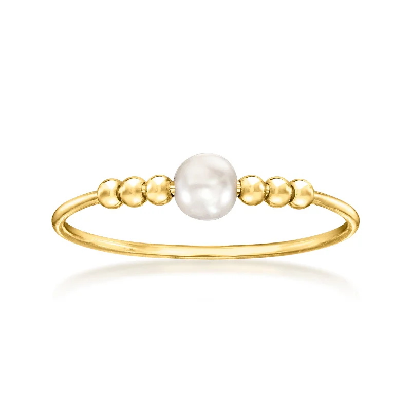 RS Pure by Ross-Simons Italian 3.5-4mm Cultured Pearl and Bead Ring in 14kt Yellow Gold