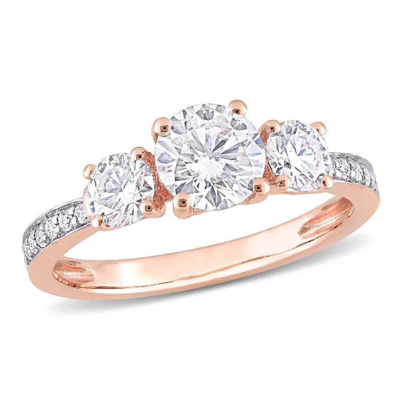 Mimi & Max 1 3/8ct DEW Created Moissanite 3-Stone Engagement Ring 10k Rose Gold