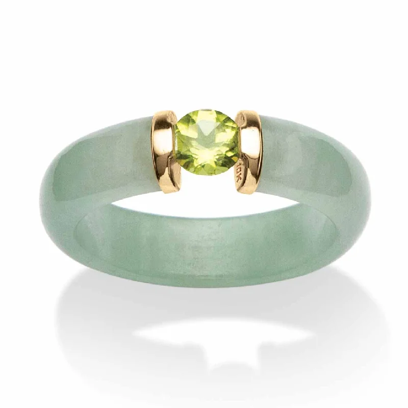 .50 TCW Round Green Peridot and Genuine Jade 10k Yellow Gold Cabochon Ring