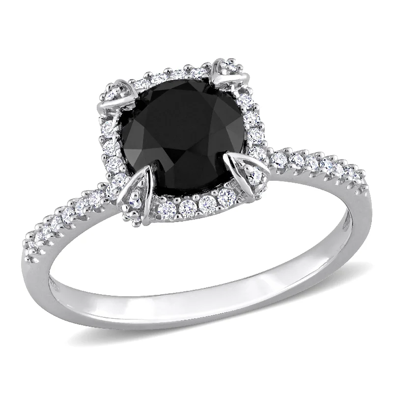 Mimi & Max 2ct TDW Black and White Diamond Halo Ring 14k White Gold