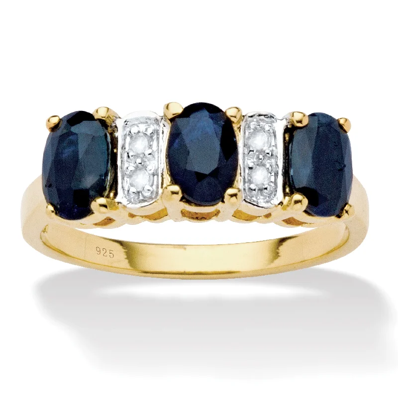 1.86 TCW Oval-Cut Genuine Blue Sapphire Gold-Plated Sterling Silver Ring