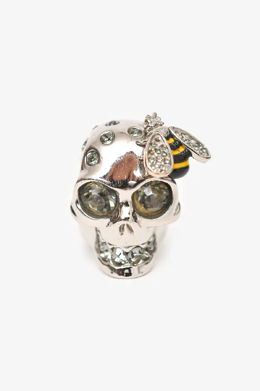 Alexander McQueen Silver Tone Metal Crystal Embellished Skull Ring