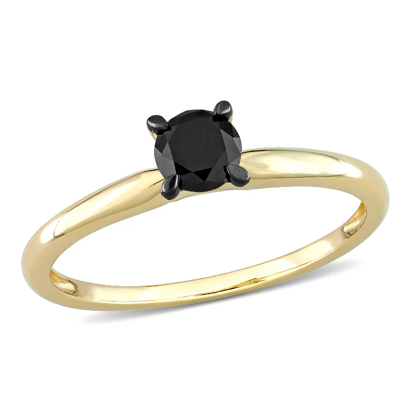 Mimi & Max 1/2ct TW Black Diamond Solitaire Engagement Ring 14k Yellow Gold