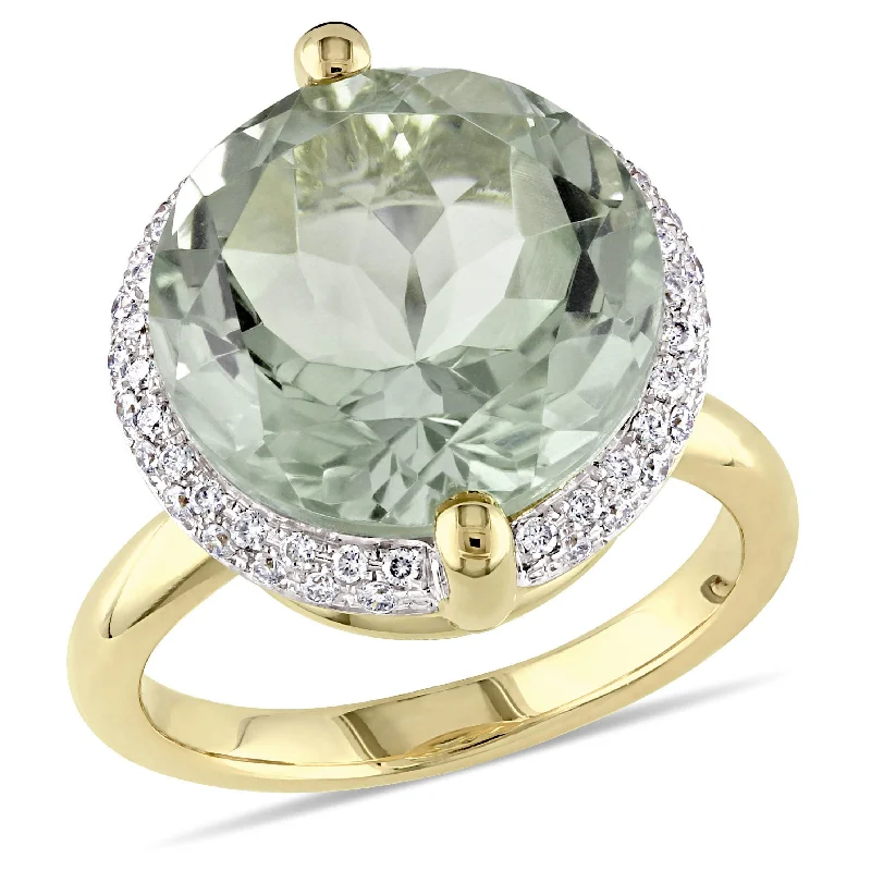 Mimi & Max 9 3/5ct TGW Green Quartz 1/4ct TDW Diamond Halo Cocktail Ring 14k Yellow Gold