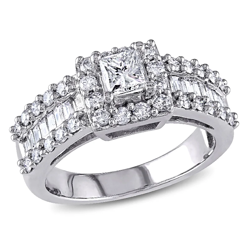 Mimi & Max 1 3/8ct TW Princess Cut Baguette Diamond Engagement Ring 14k White Gold