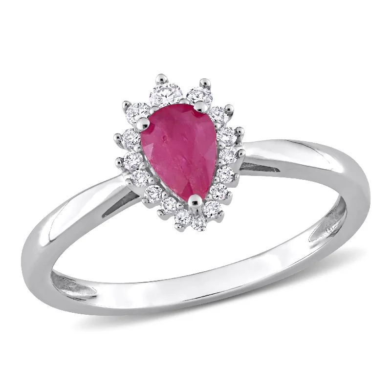 Mimi & Max 1/2ct TGW Pear Ruby 1/8ct TW Diamond Halo Ring 14k White Gold