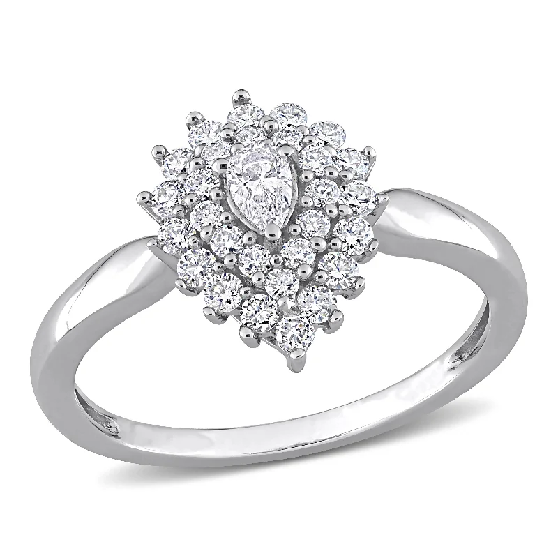 Mimi & Max 1/2ct TW Pear Round Diamond Graduated Halo Engagement Ring 14k White Gold