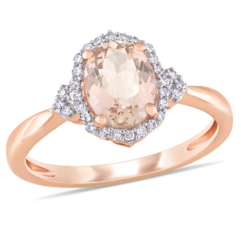 Mimi & Max Morganite and 1/8ct TW Diamond Halo Ring 10k Rose Gold