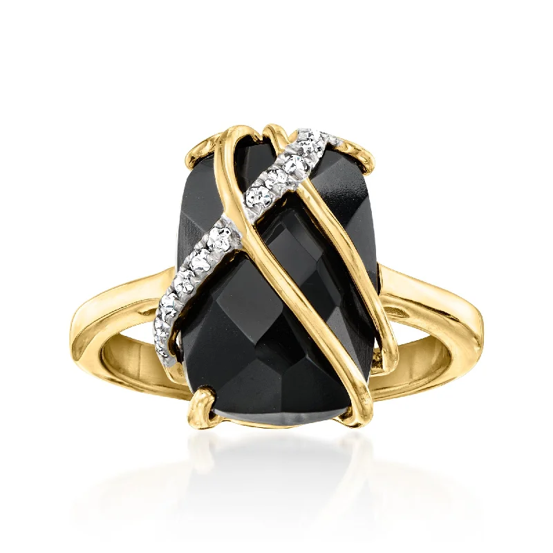 Ross-Simons Onyx and White Topaz Ring in 18kt Gold Over Sterling