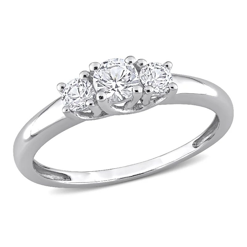 Mimi & Max Created White Sapphire 3-Stone Engagement Ring 10k White Gold