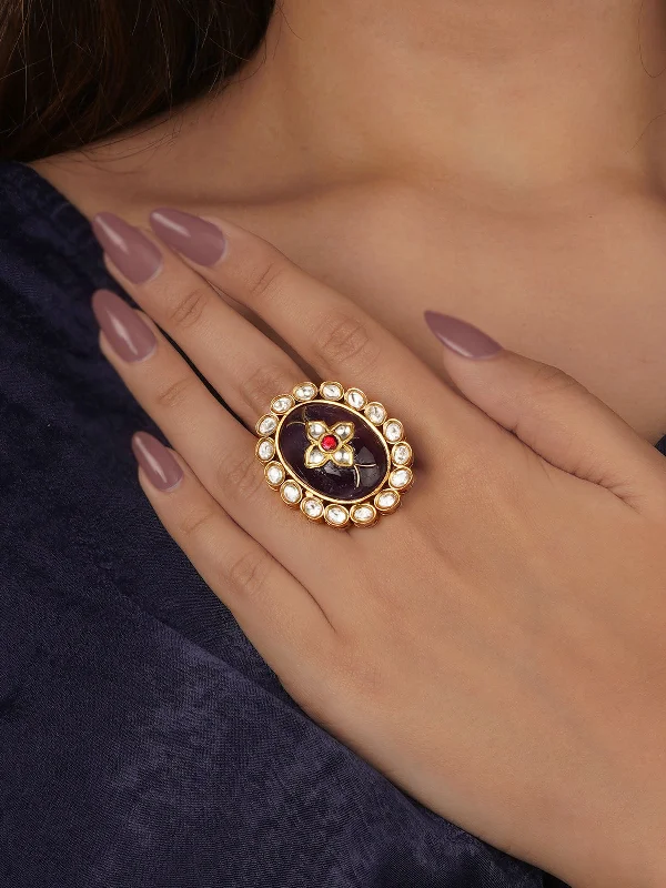 Purple Color Gold Plated Contemporary Ring - CC-RNG14