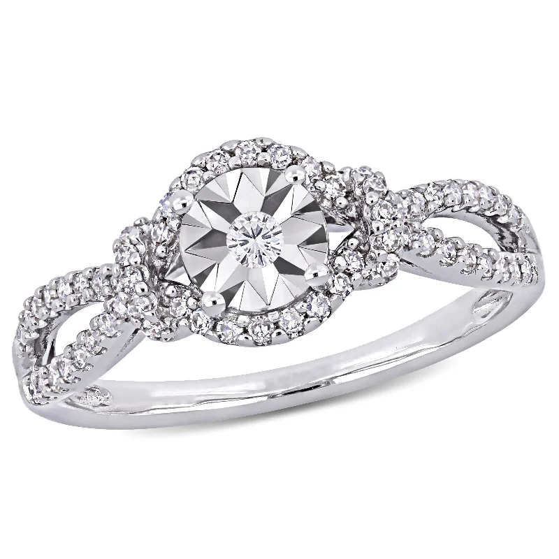 Mimi & Max 1/3ct TW Diamond Crossover Engagement Ring Sterling Silver