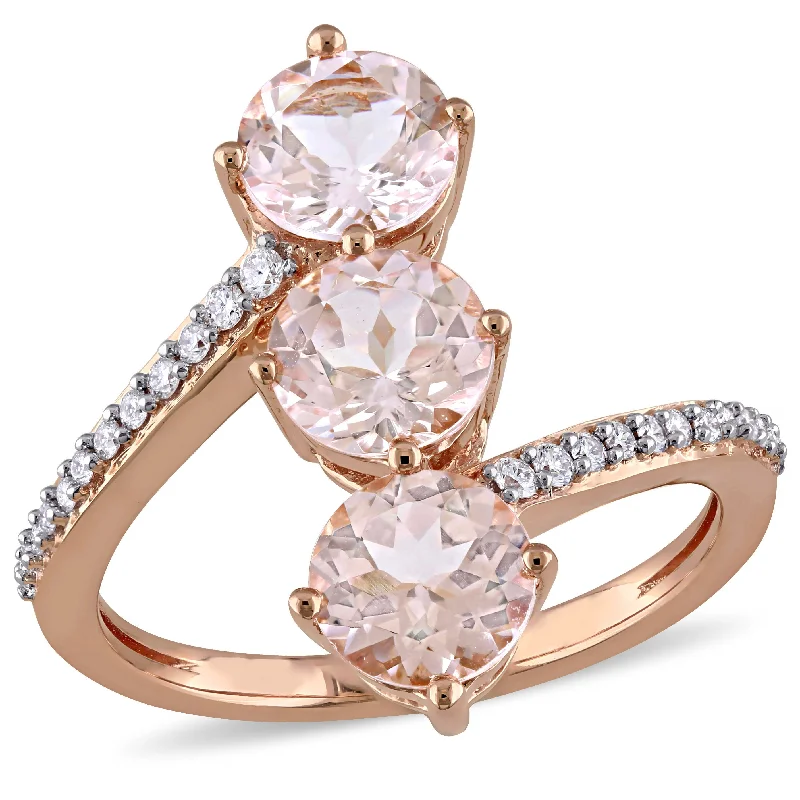 Mimi & Max Morganite and 1/7ct TW Diamond 3-Stone Bypass Ring 14k Rose Gold