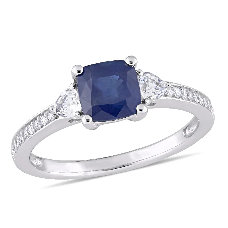 Mimi & Max 1 5/8ct TGW Blue Sapphire White Sapphire 1/10ct TW Diamond Ring 14k White Gold