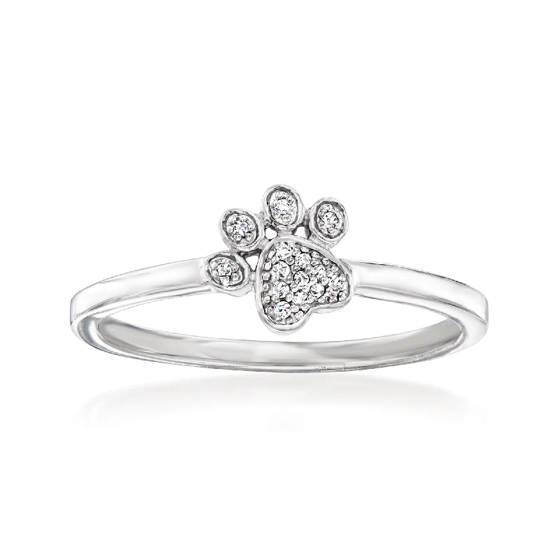 Ross-Simons Diamond-Accented Paw Print Ring in Sterling Silver