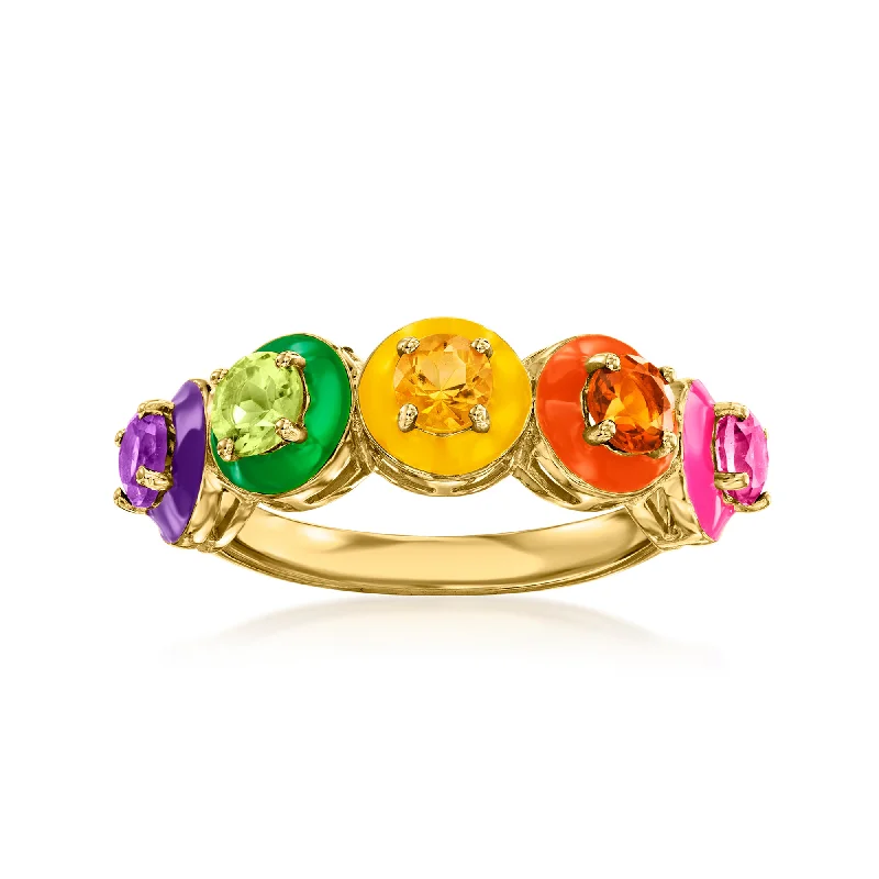 Ross-Simons Multi-Gemstone and Multicolored Enamel Ring in 18kt Gold Over Sterling