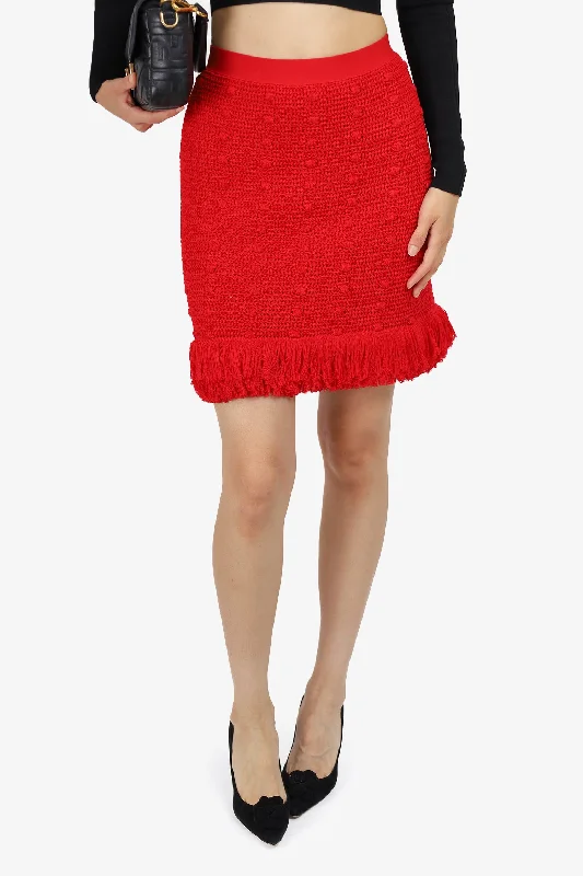 Bottega Veneta Red Crochet Fringe Skirt Size S