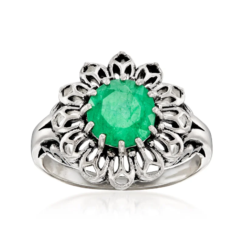 Ross-Simons Emerald Flower Ring in Sterling Silver