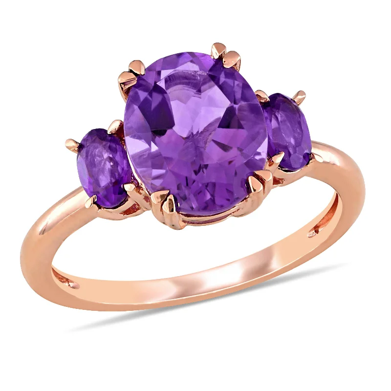 Mimi & Max 2 5/8ct TGW Amethyst 3-Stone Ring 14k Rose Gold