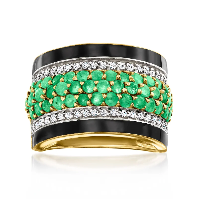 Ross-Simons Emerald and . White Zircon Ring With Black Enamel in 18kt Gold Over Sterling