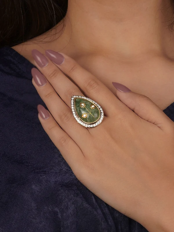 Green Color Gold Plated Contemporary Ring - CC-RNG17