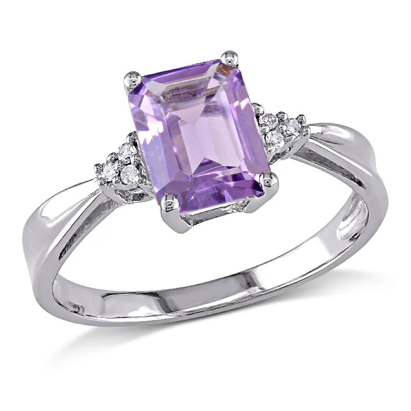 Mimi & Max Emerald Cut Amethyst Ring with Diamonds 10k White Gold