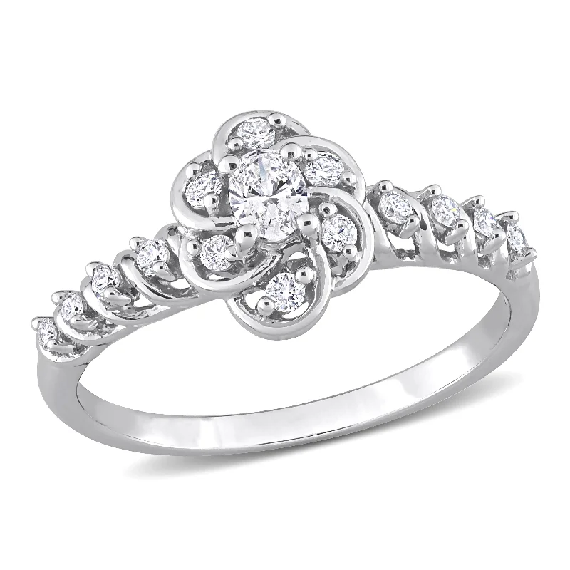 Mimi & Max 1/3ct TDW Oval Round Diamond Vintage Engagement Ring 14k White Gold