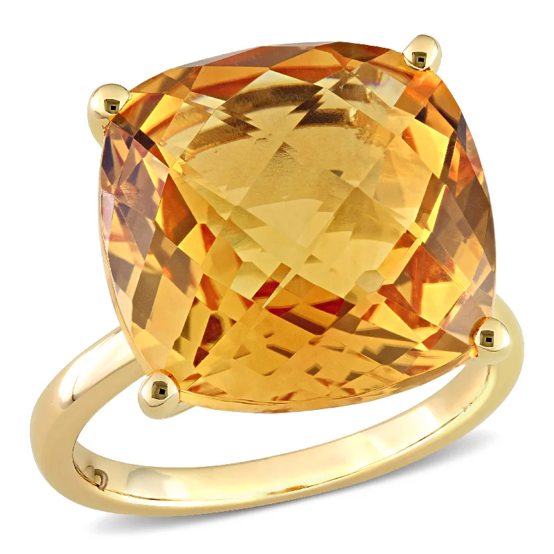 Mimi & Max 15ct TGW Cushion Checkerboard Madeira Citrine Cocktail Ring 14k Yellow Gold