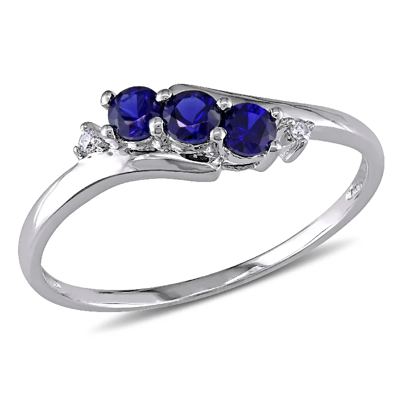 Mimi & Max Diamond and Created Blue Sapphire 3-Stone Ring 10k White Gold