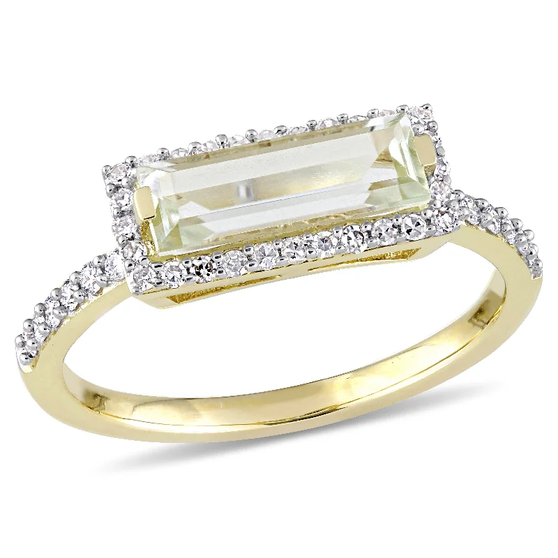 Mimi & Max 1 1/5ct TGW Baguette Green Quartz 1/4ct TDW Diamond Ring 14k Yellow Gold