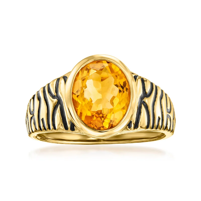 Ross-Simons Citrine and Black Enamel Animal-Print Ring in 18kt Gold Over Sterling