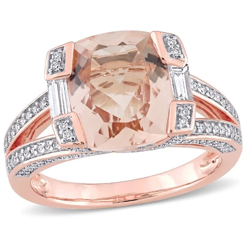 Mimi & Max 3 3/8ct TGW Cushion Morganite 3/5ct TW Diamond Ring 14k Rose Gold