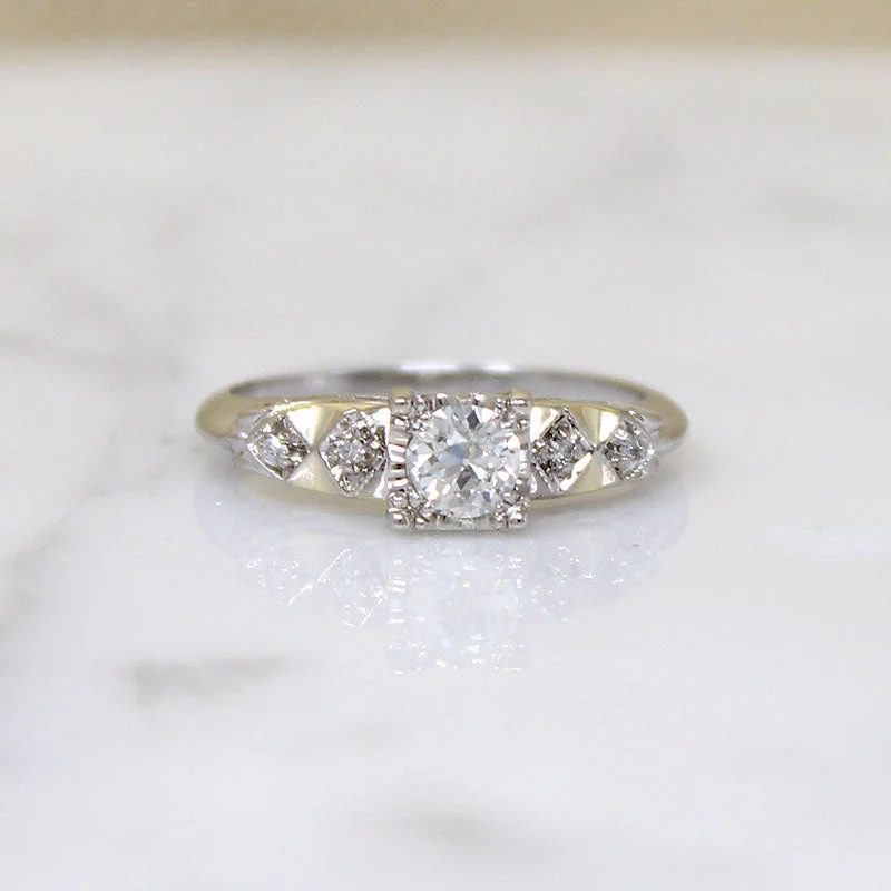 White Gold & Diamond Engagement Ring with Gold Accents